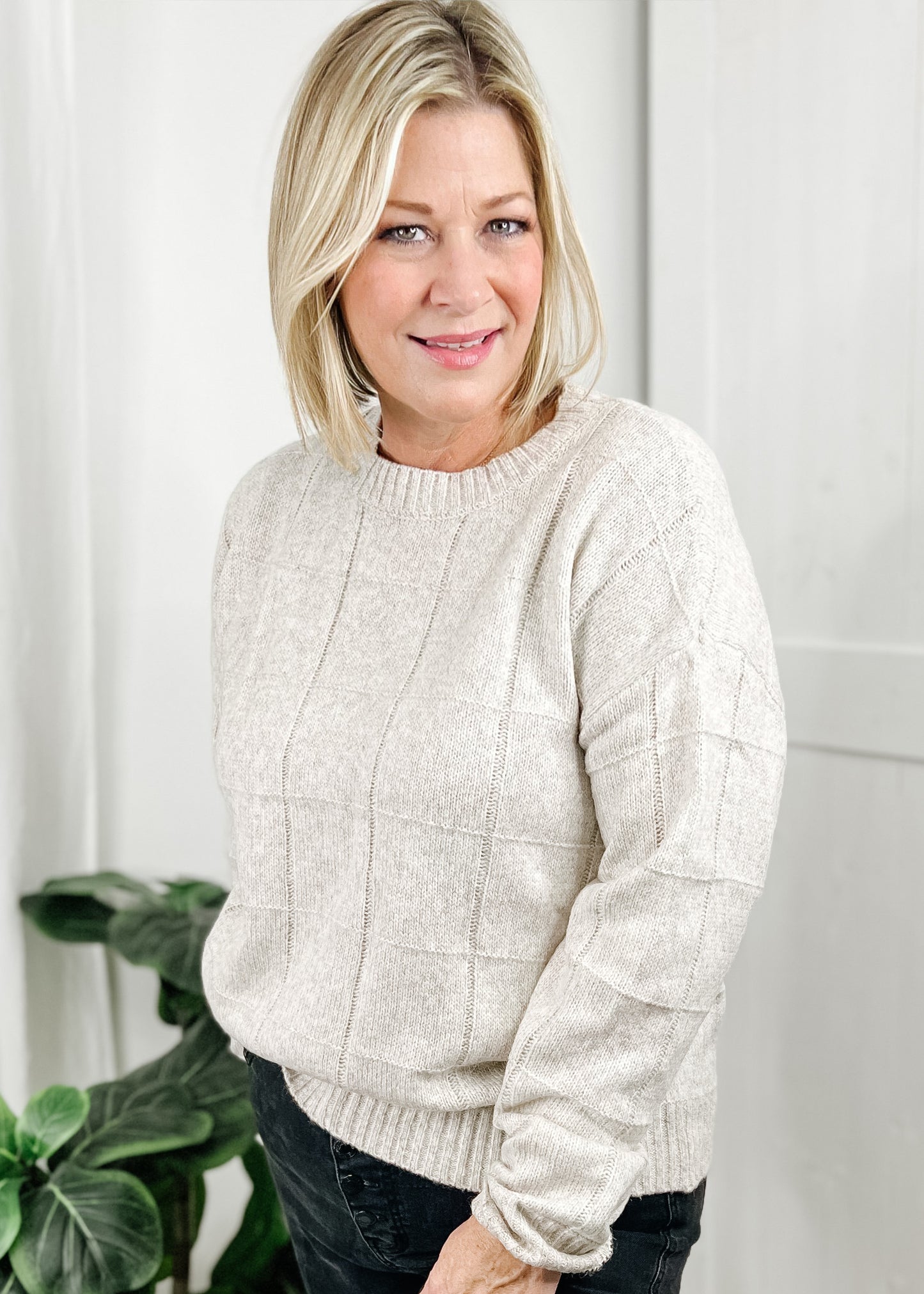 Windowpane Pattern Sweater