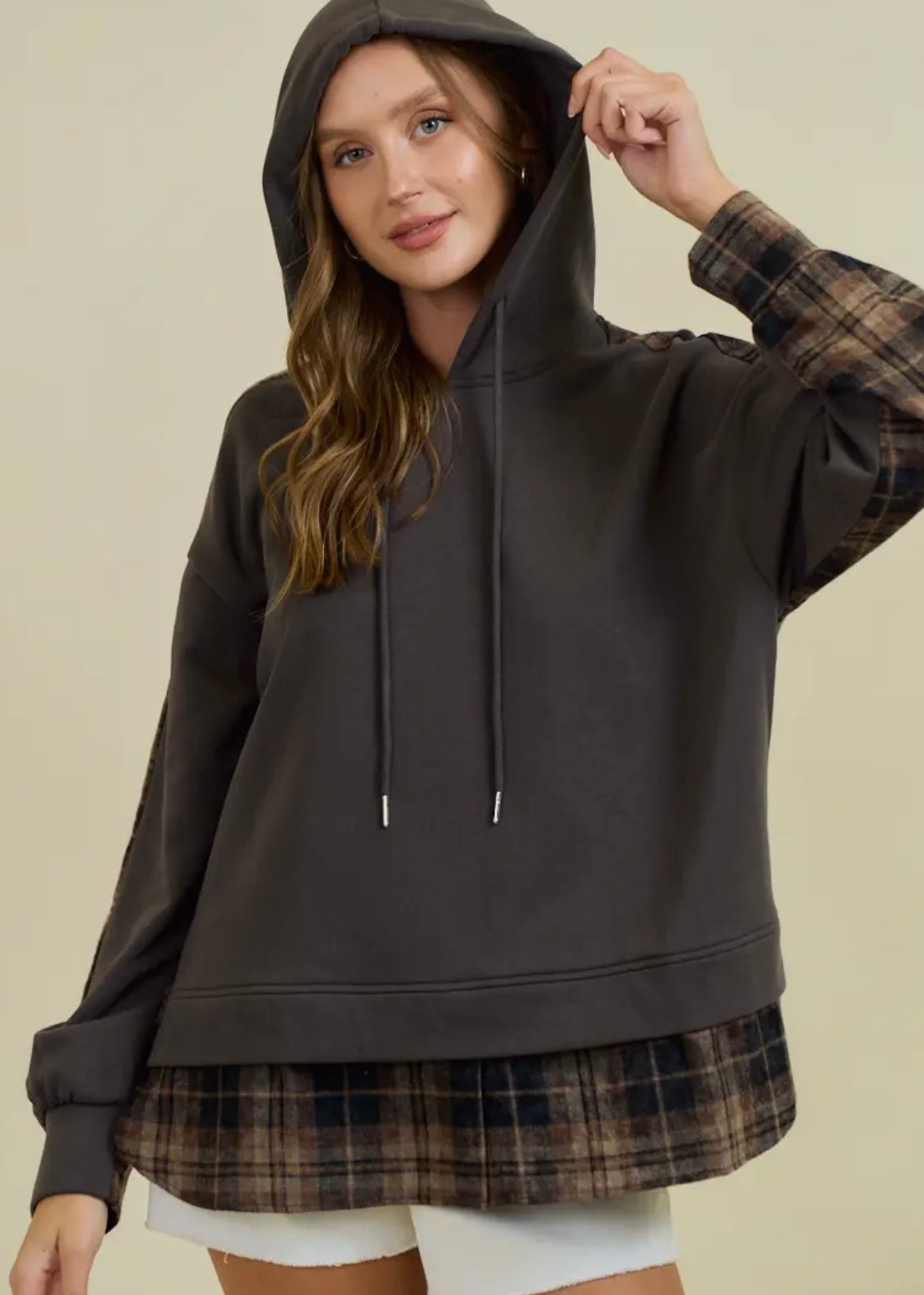 French Terry & Flannel Plaid Hoodie