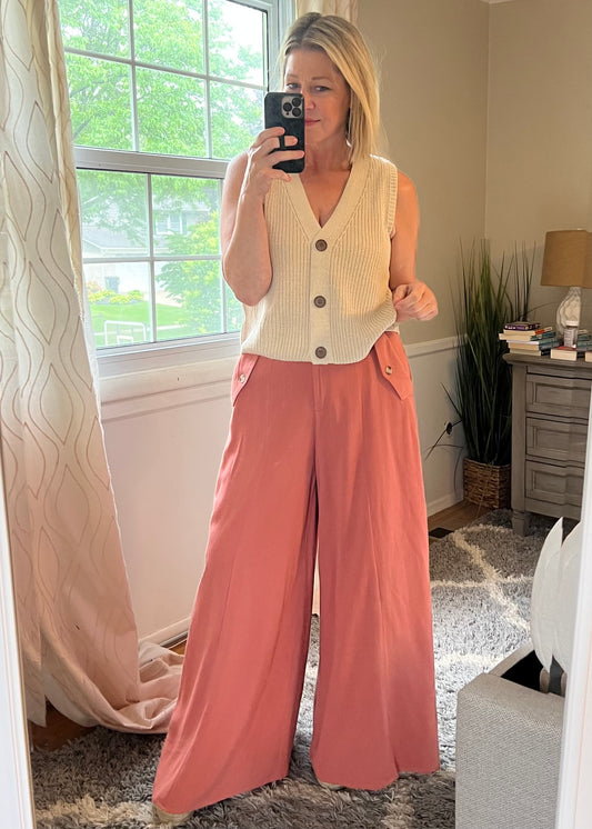 Linen Blend Flowy Pants
