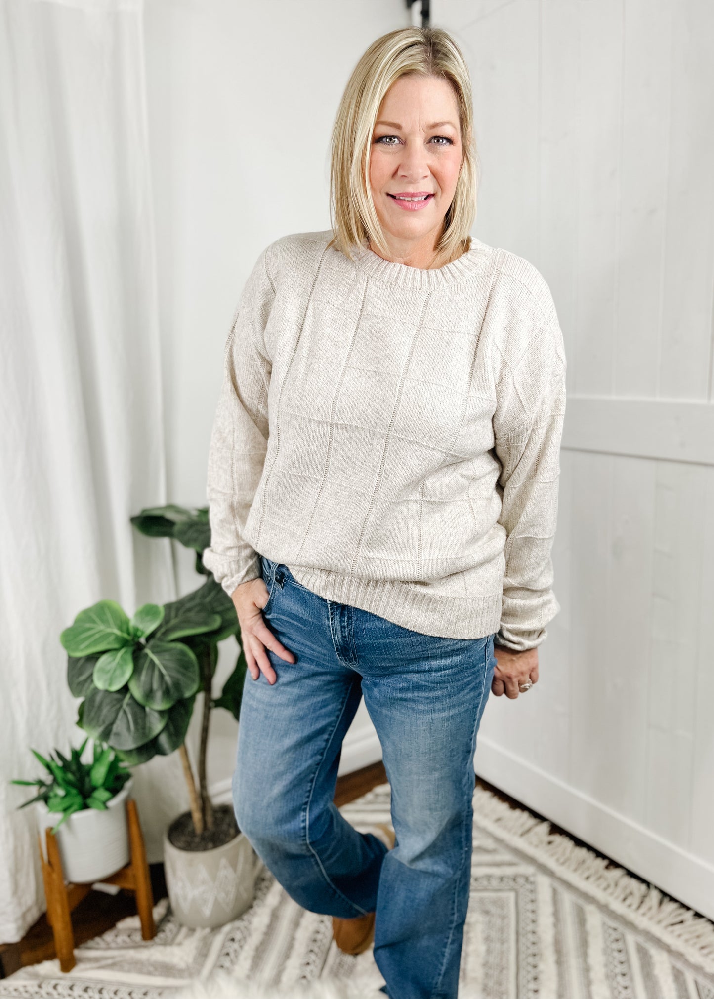 Windowpane Pattern Sweater