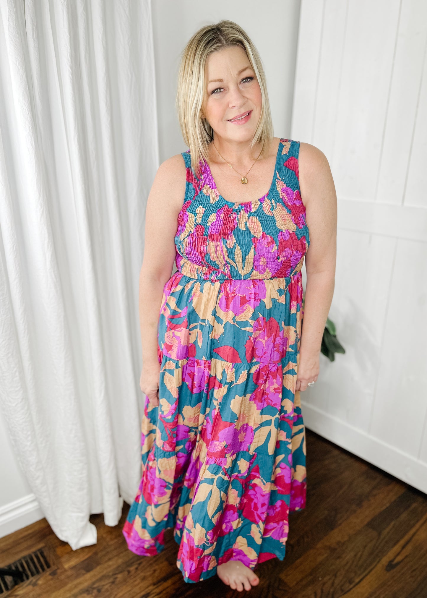 Smocked Floral Midi Dress