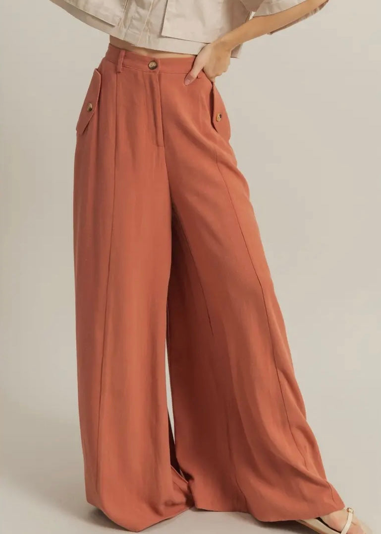 Linen Blend Flowy Pants