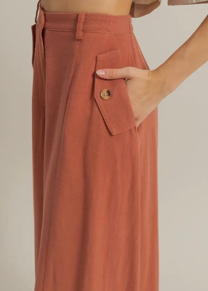 Linen Blend Flowy Pants