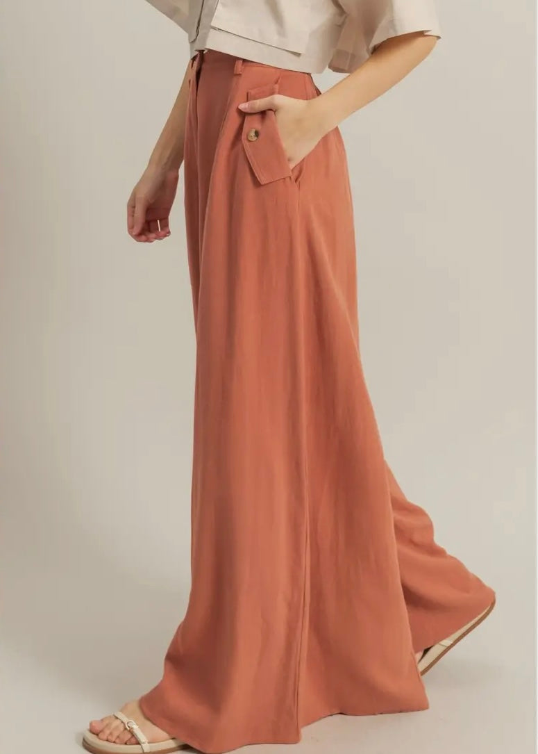 Linen Blend Flowy Pants