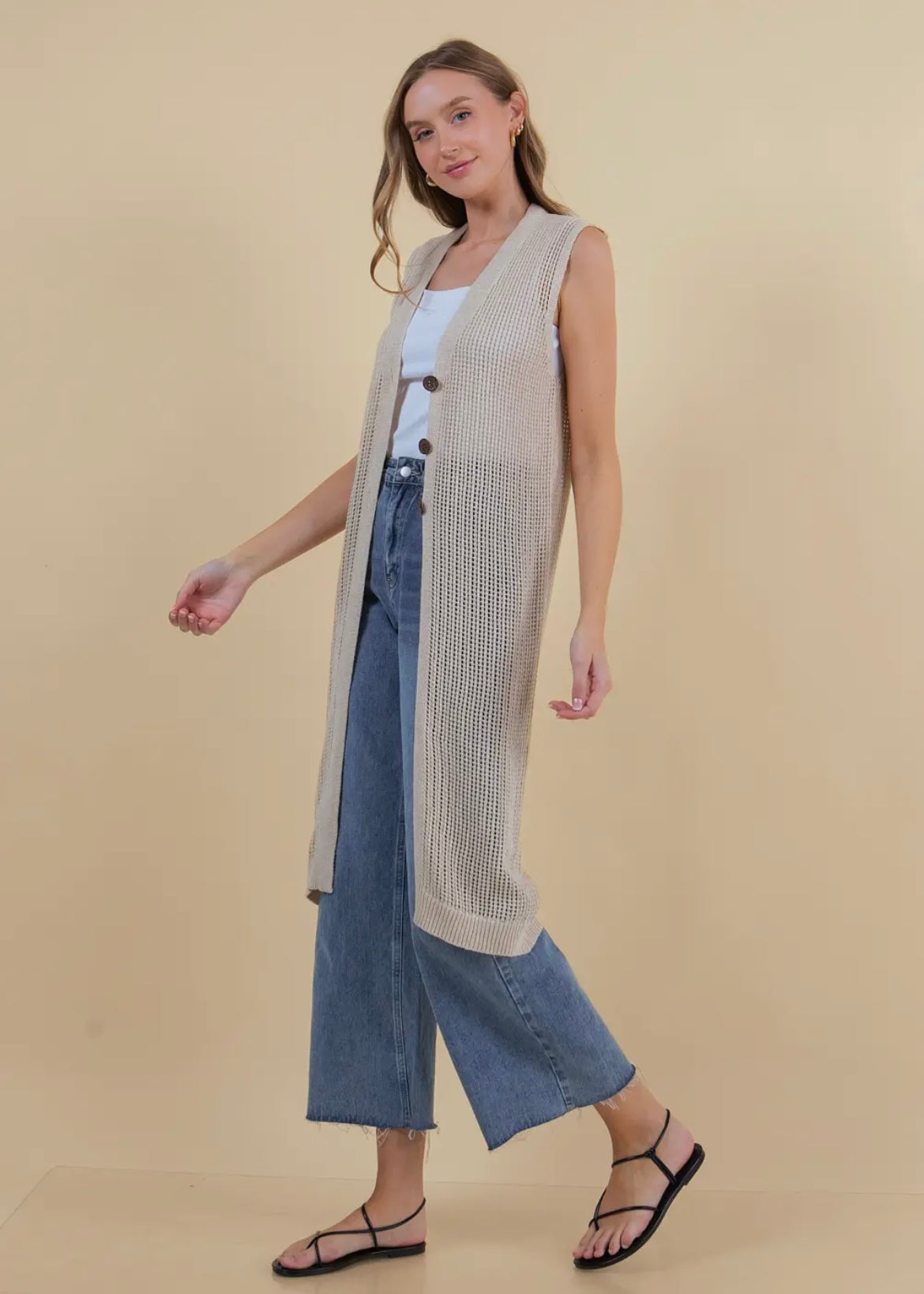 Open Knit Long Cardigan