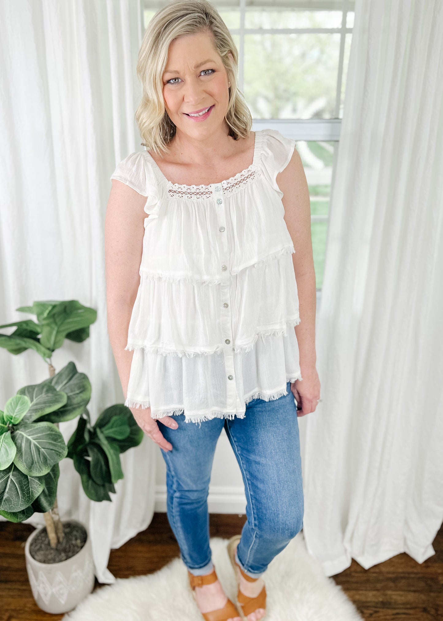 Fringe Hem Ruffle Top