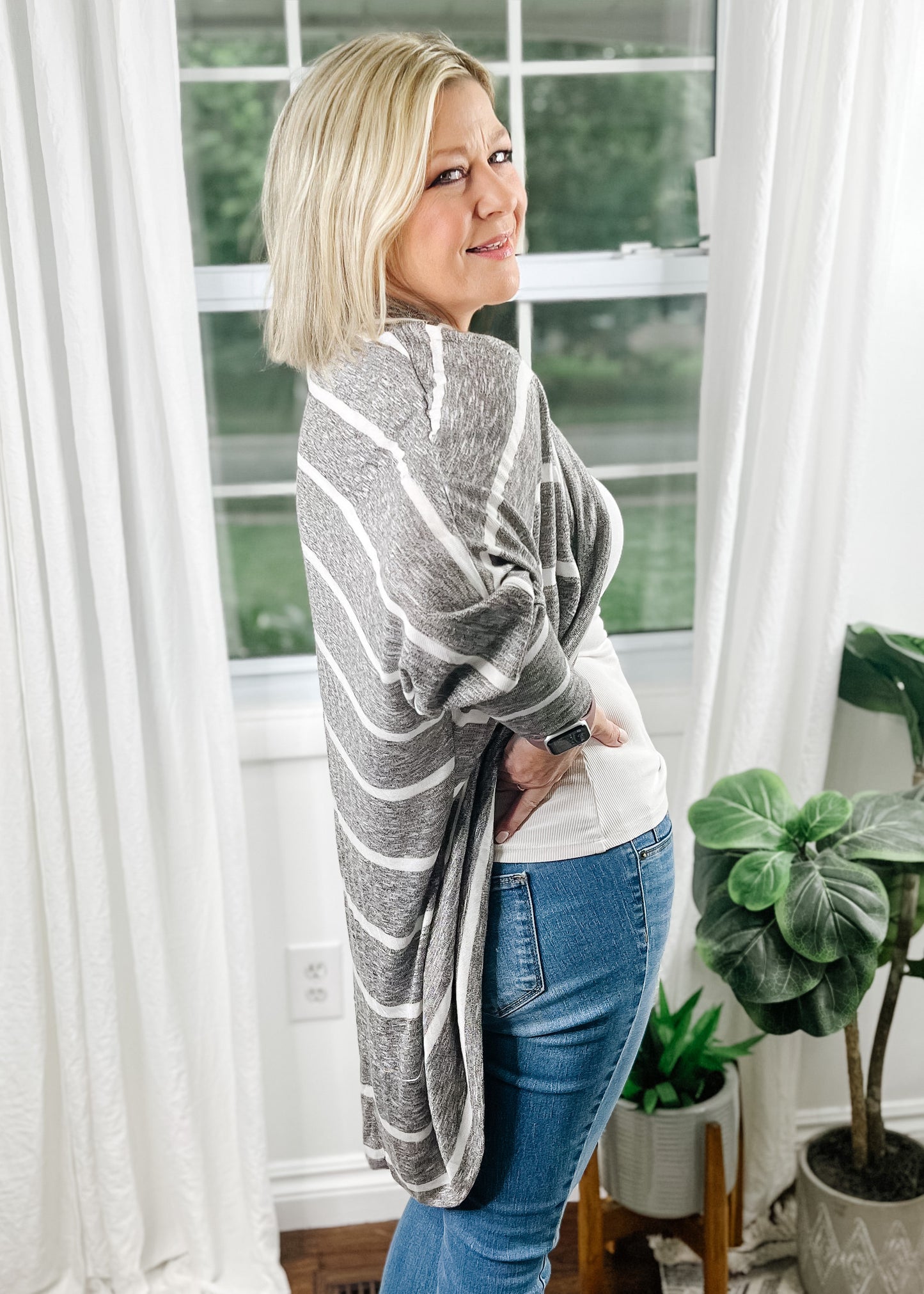 Dolman Sleeve Striped Cardigan