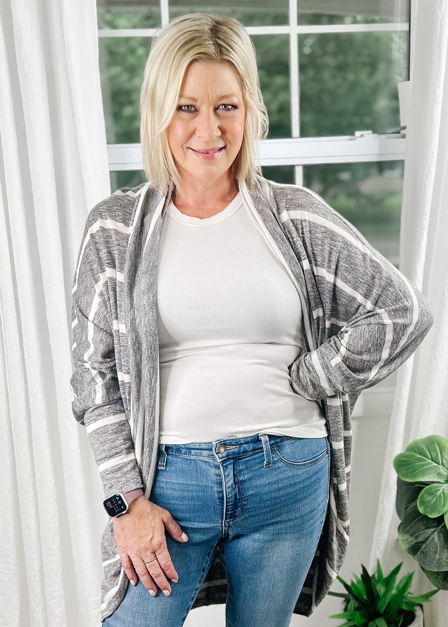 Dolman Sleeve Striped Cardigan