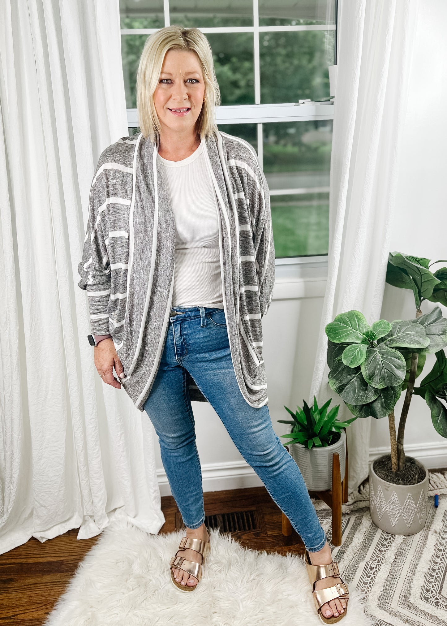 Dolman Sleeve Striped Cardigan