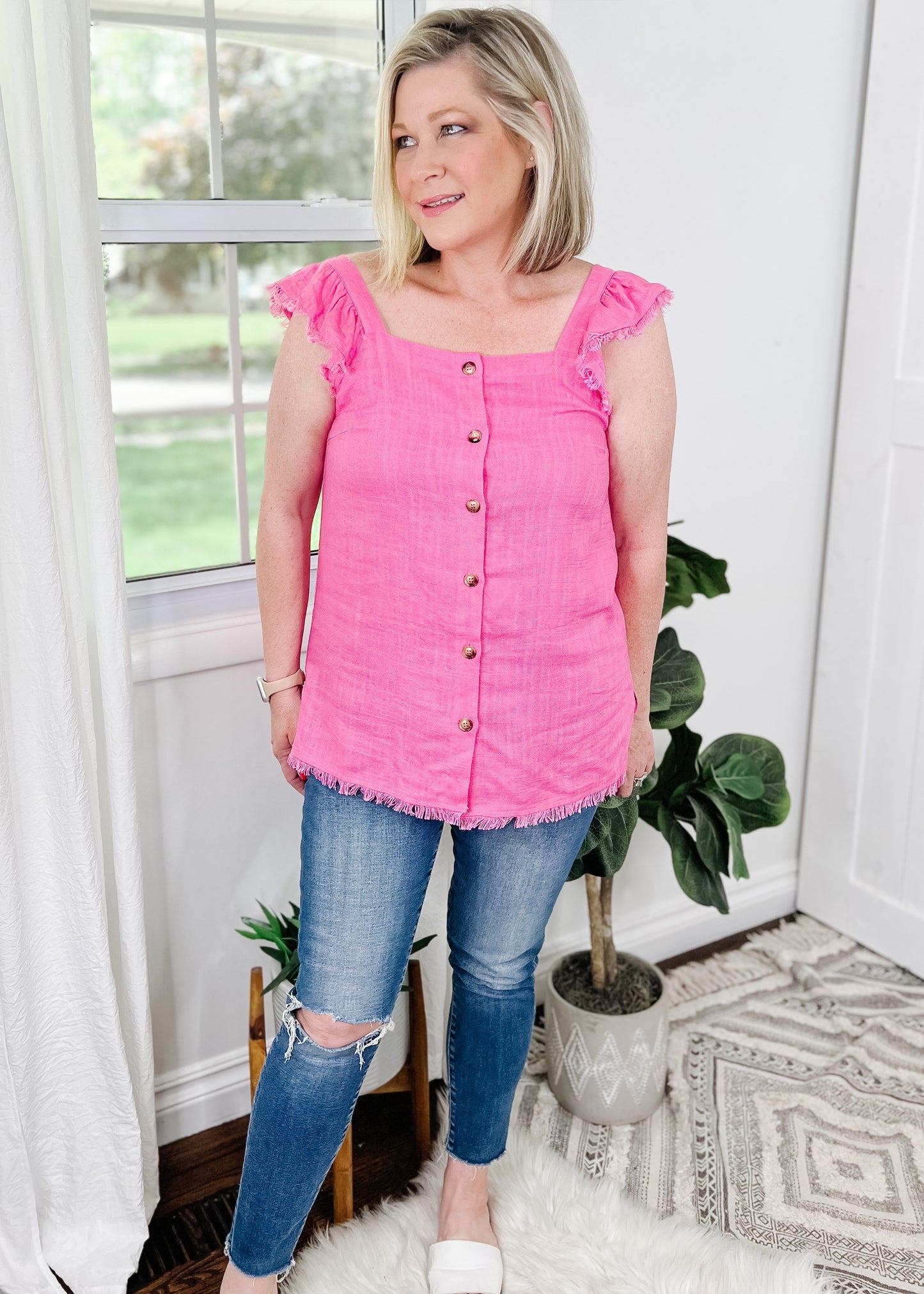 Pink Square Neck Top