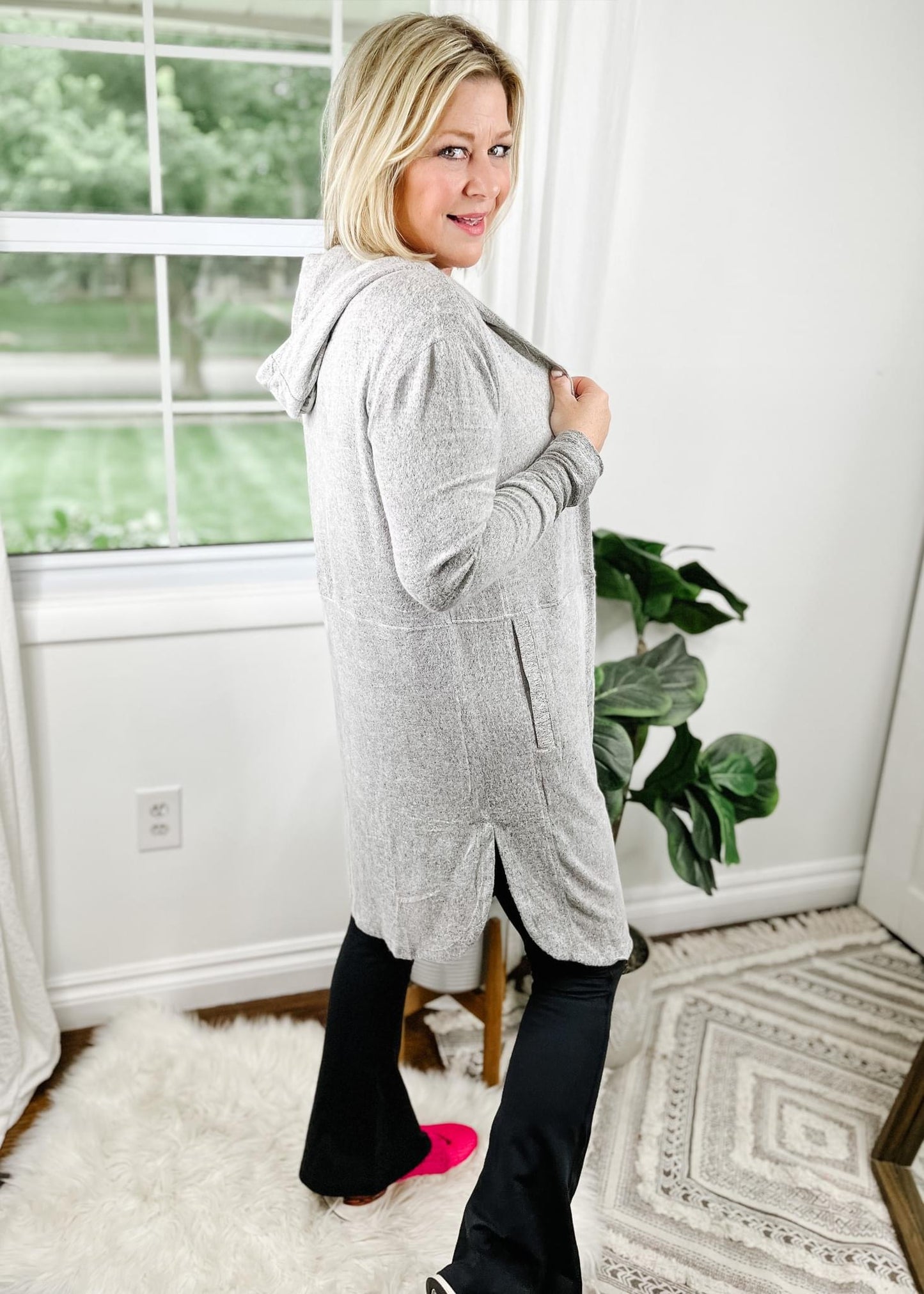 Open Front Hooded Cardigan