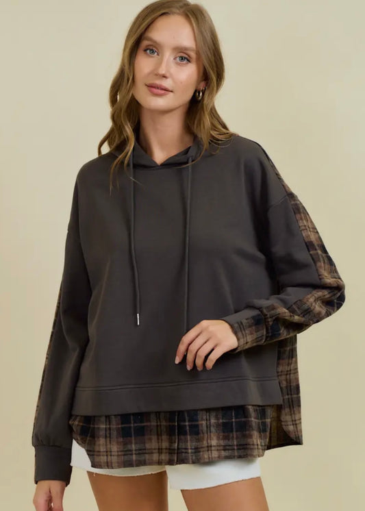 French Terry & Flannel Plaid Hoodie
