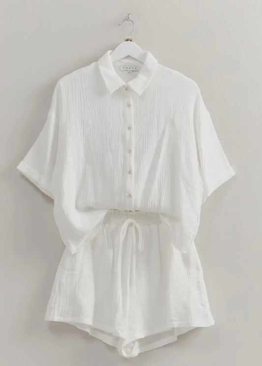White Relaxed Shirt & Short Set