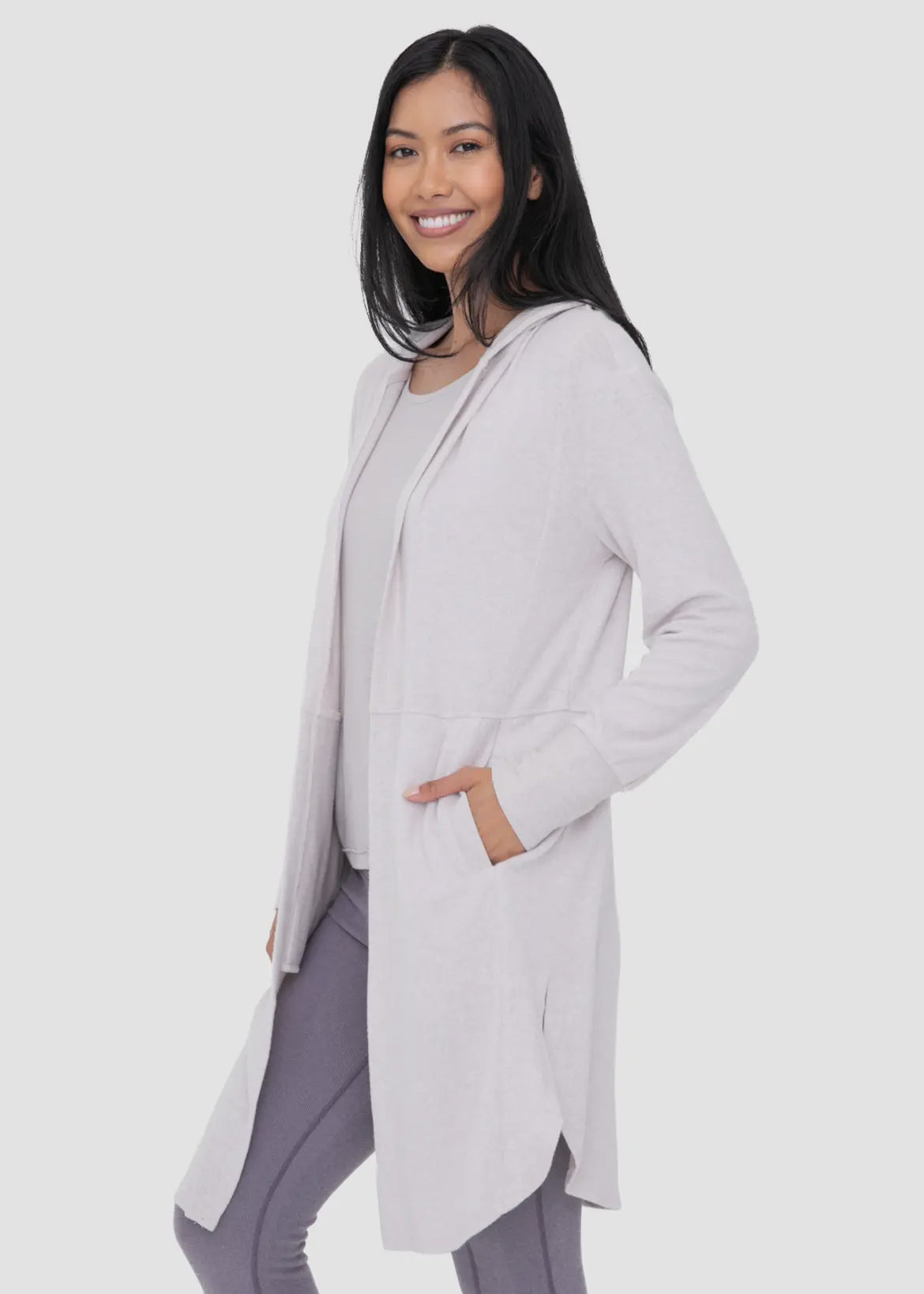 Taupe Open Front Hooded Cardigan