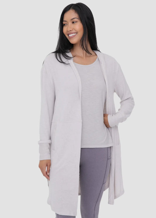 Taupe Open Front Hooded Cardigan