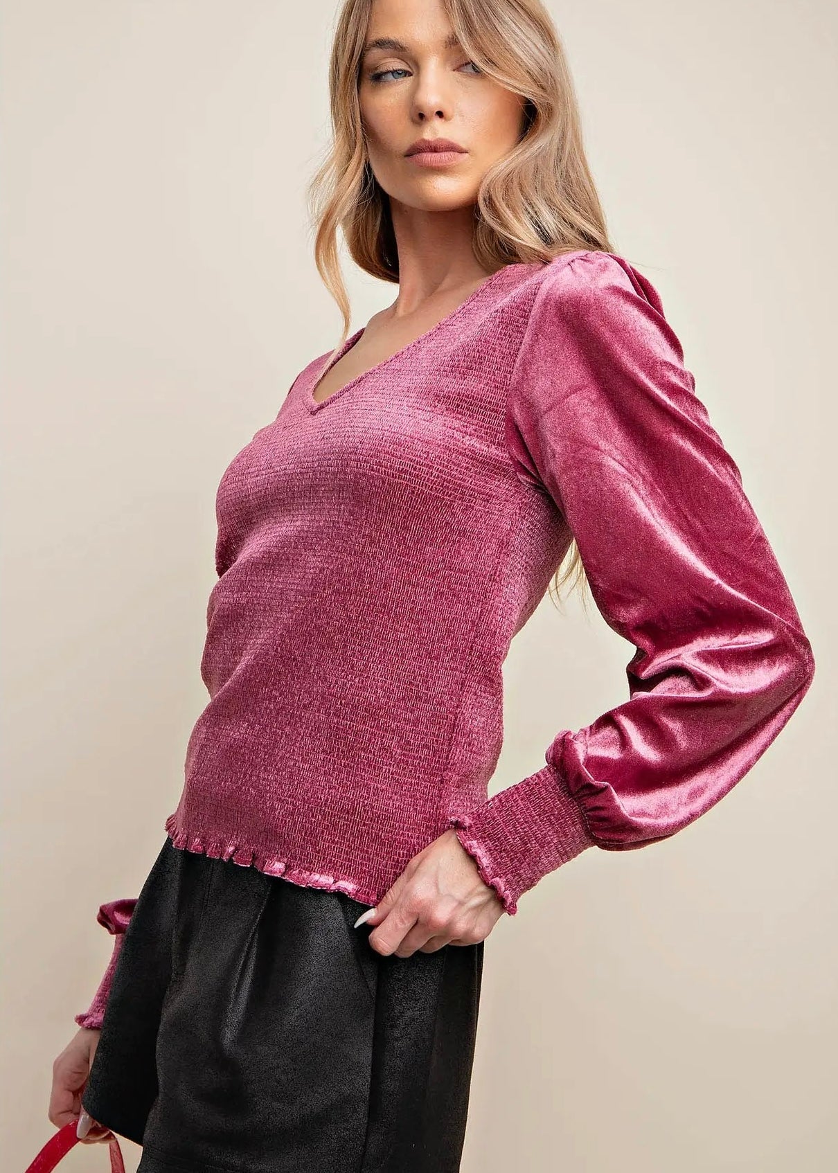 Velvet Smocked Top