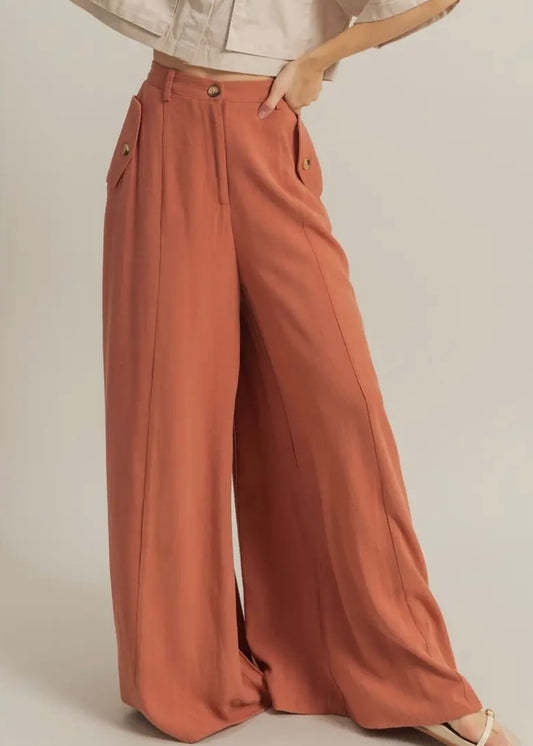 Linen Blend Flowy Pants