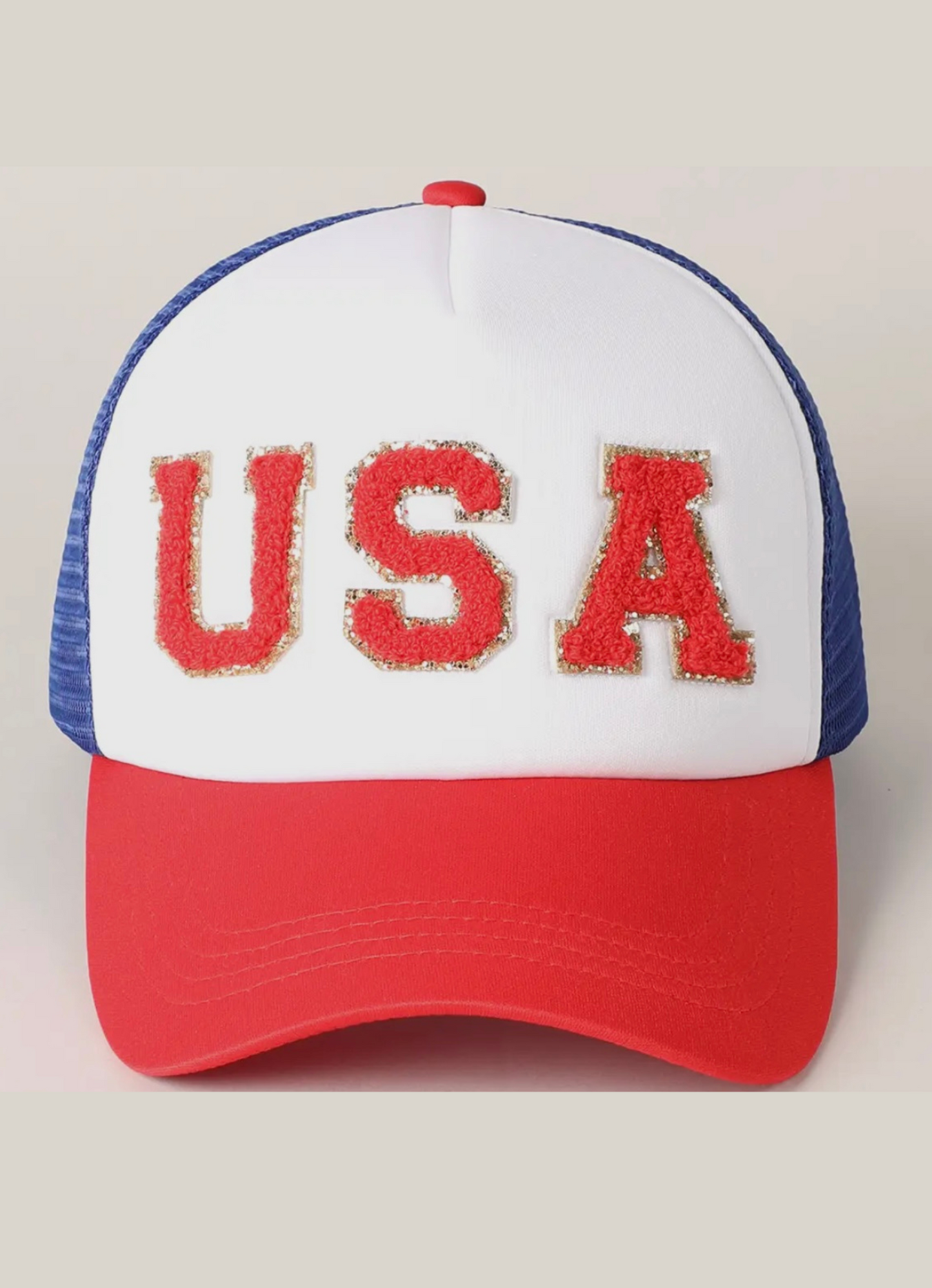 USA trucker hat in red, white and blue. 