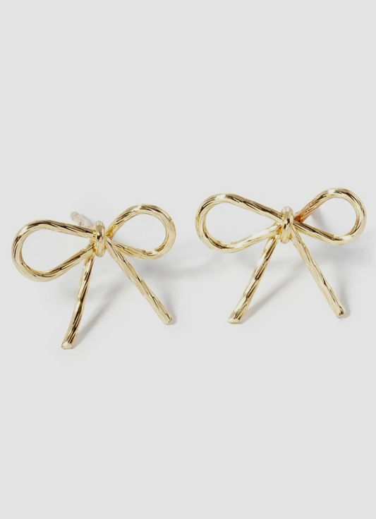 Gold bow stud earrings. 