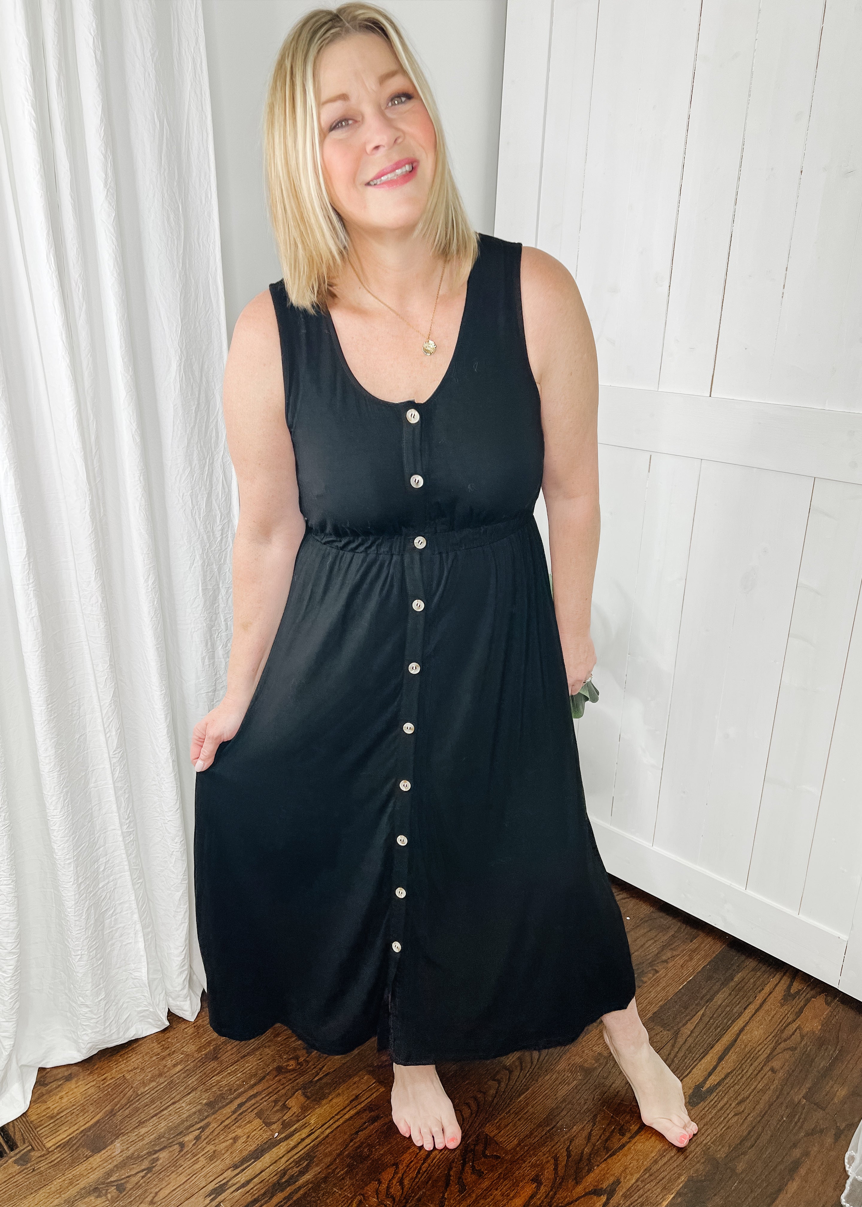 Black Button Down Midi Dress – L.E & CO